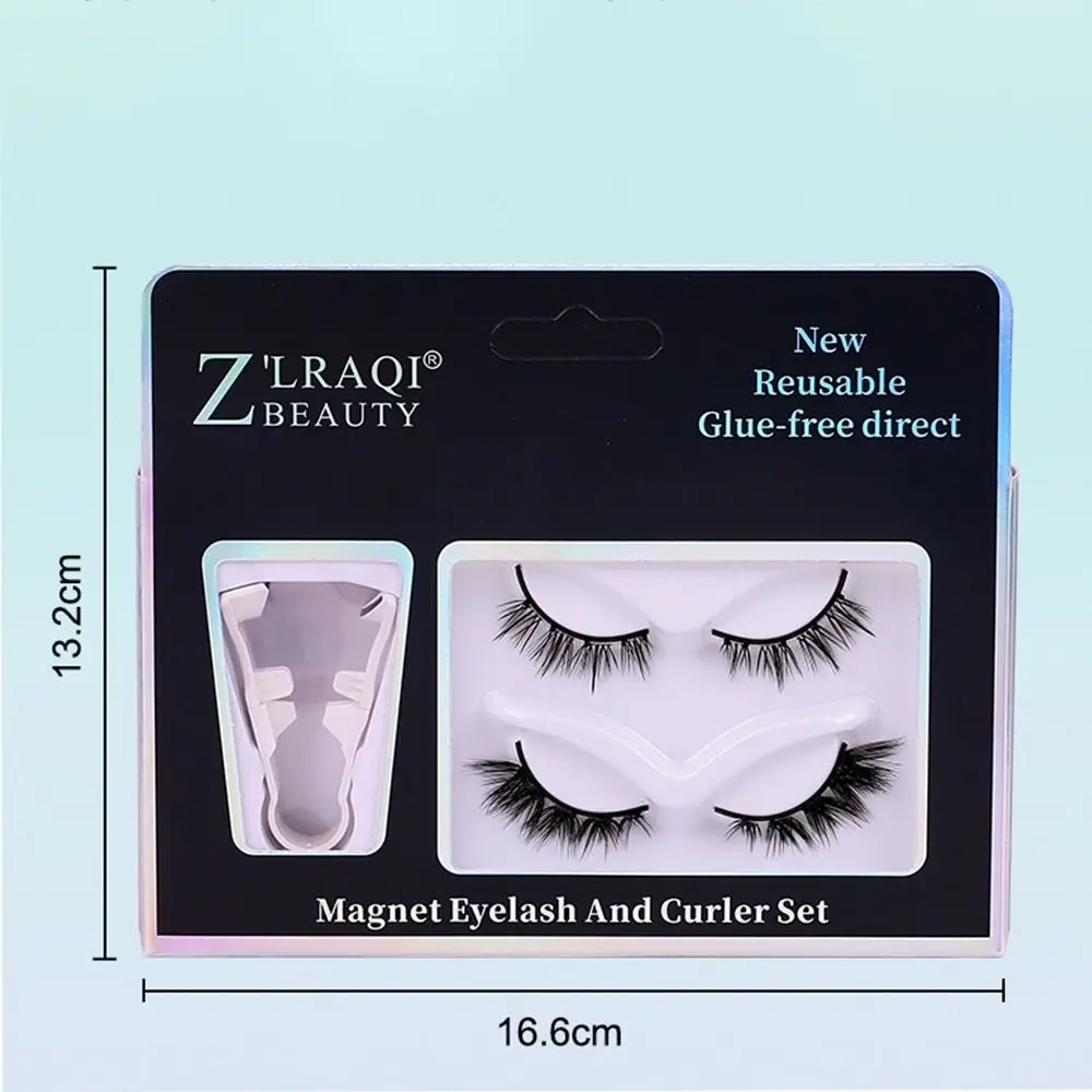 2 Pairs Handmade Magnetic Fake Lashes Natural Thick Glue-free 3D Mink Eyelashes Reusable With Tweezzer Makeup Tools Women