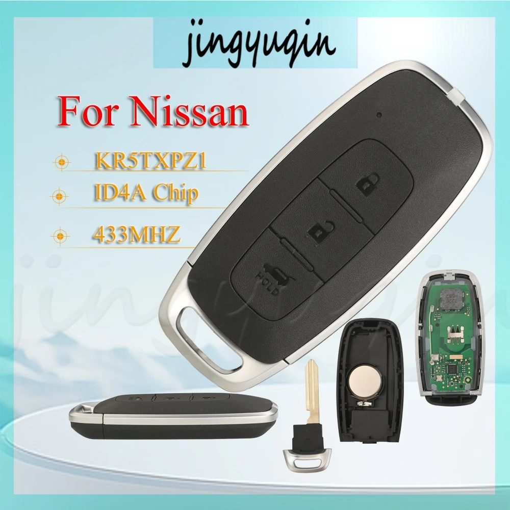

jingyuqin для Nissan Fccid:KR5TXPZ1 новый продукт, запускает ключ от машины, 3 кнопки, смарт-карта, дистанционный автомобильный брелок, чип 433 МГц ID4A