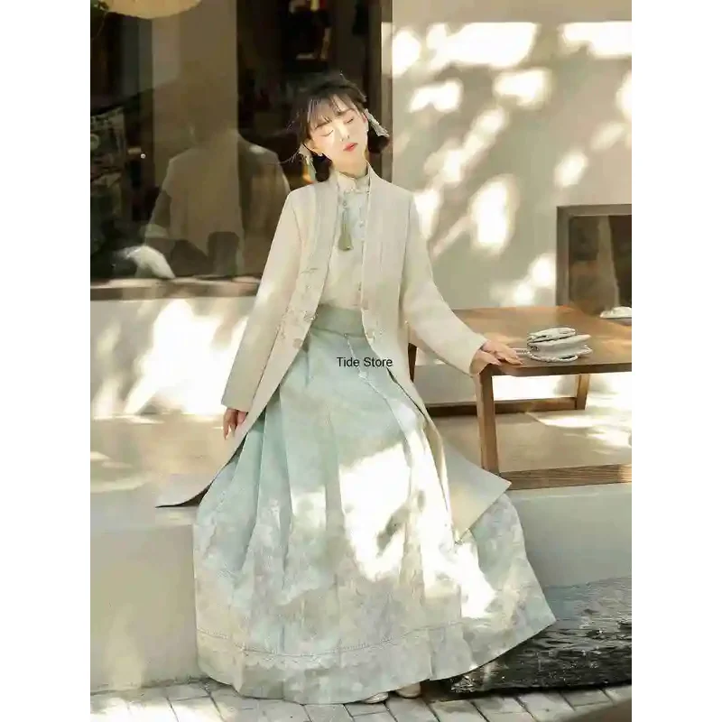 

CyWarm Sun Improved Hanfu Coat Daily Embroidered New Chinese Style Han Element Mamian Skirt Cloak Autumn Winter