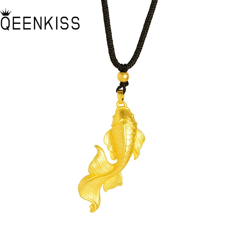 

QEENKISS 24KT Gold Fish Carp Necklace Pendant For Women Man Fine Jewelry Wholesale Wedding Party Birthday Boy Girl Gifts PT5140