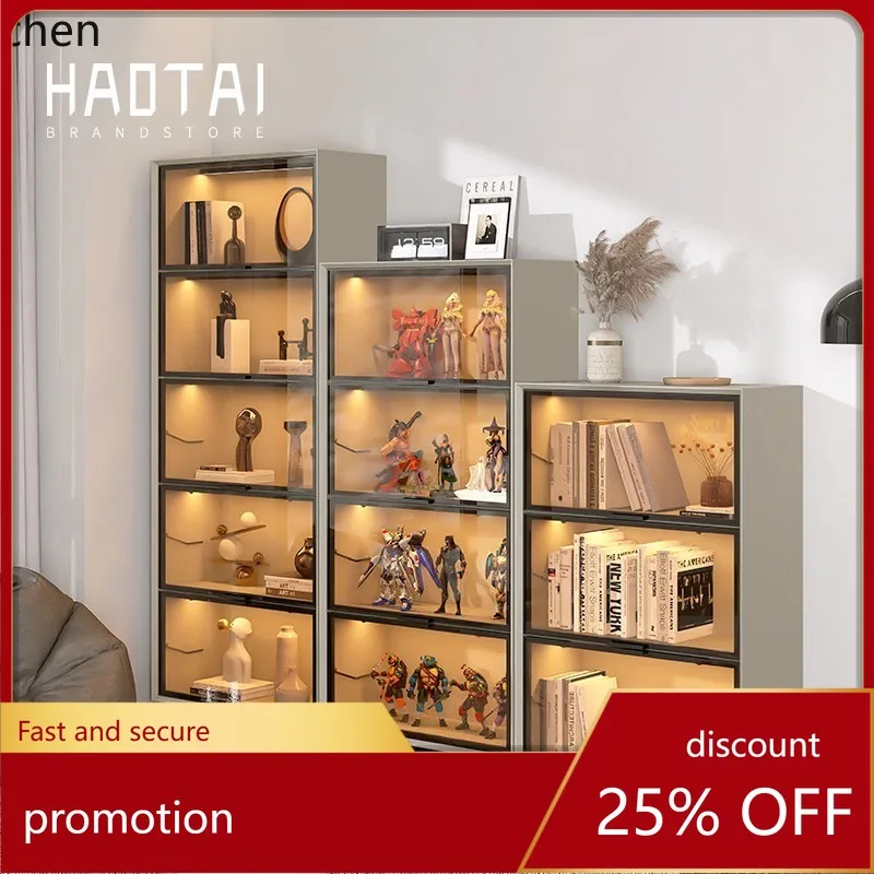 ZML minimalist glass door free combination storage figure display cabinet dustproof whole wall bookshelf