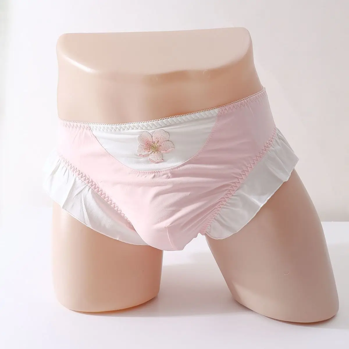 

Мужские трусы-брифы с цветочной вышивкой и кружевом, розовые, для прямых трансляций, частных вечеринок, в стиле Харадзюку, ЛГБТ