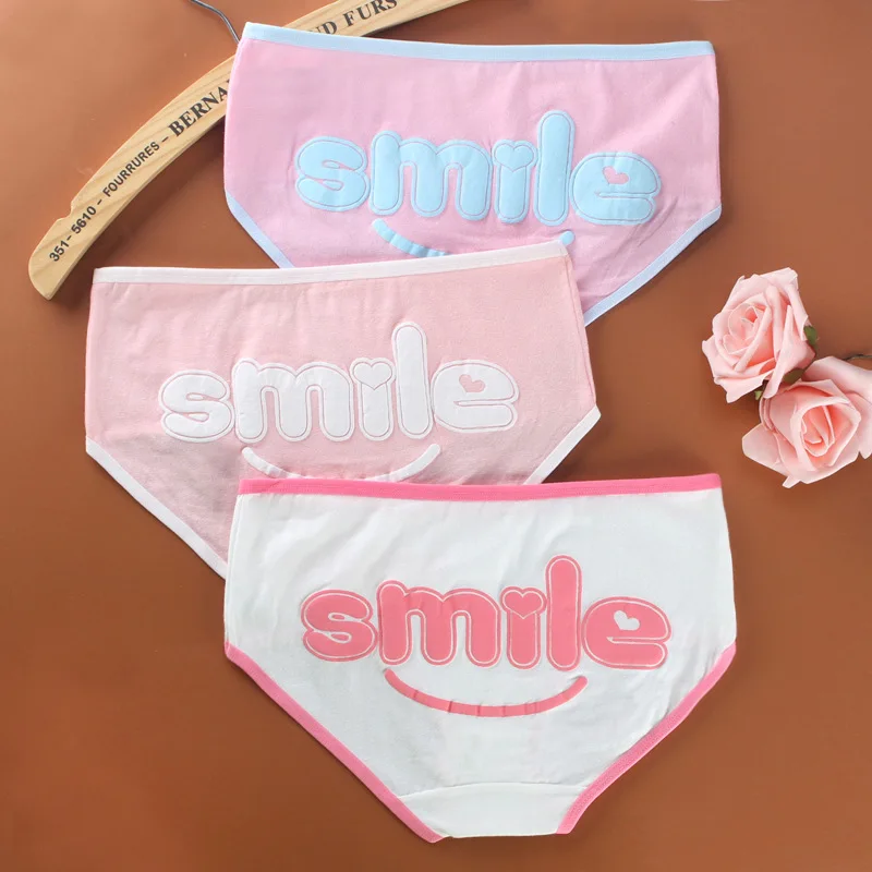 3pc/Lot Ladies Briefs Cotton Smile Letters Underwear Cotton Waist Breathable Cute Summer YFP89