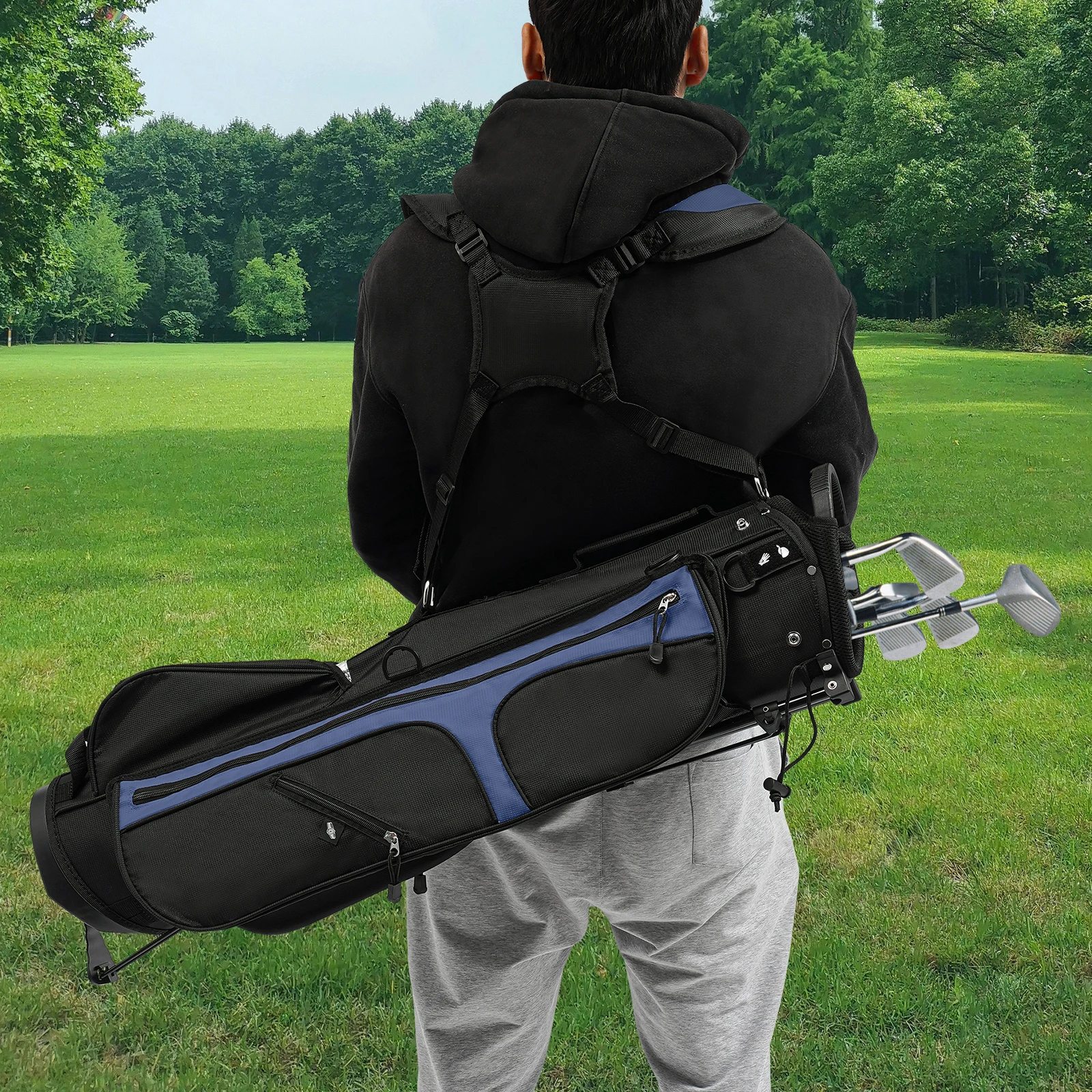

Portable Golf Stand Bag Nylon Golf Stand Bag with Shoulder Strap 3 Divider 5 Pocket Golf Gun Rack Bag for Juniors and Adult