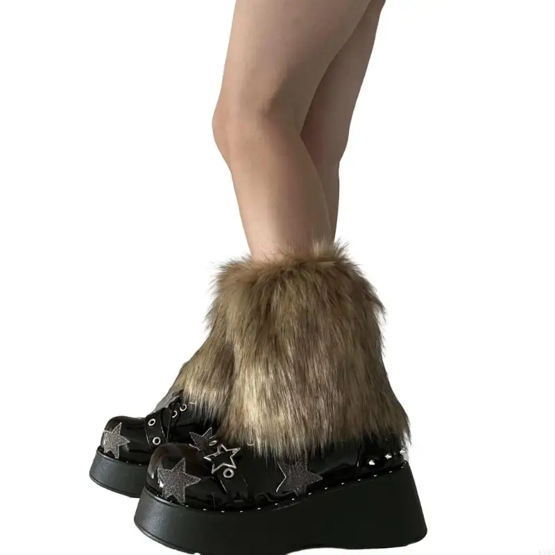 K1me Dames Faux Furs Leg Warmers Boot Winter Warm voetbedekking Y2K JK UNIFORMERDERS