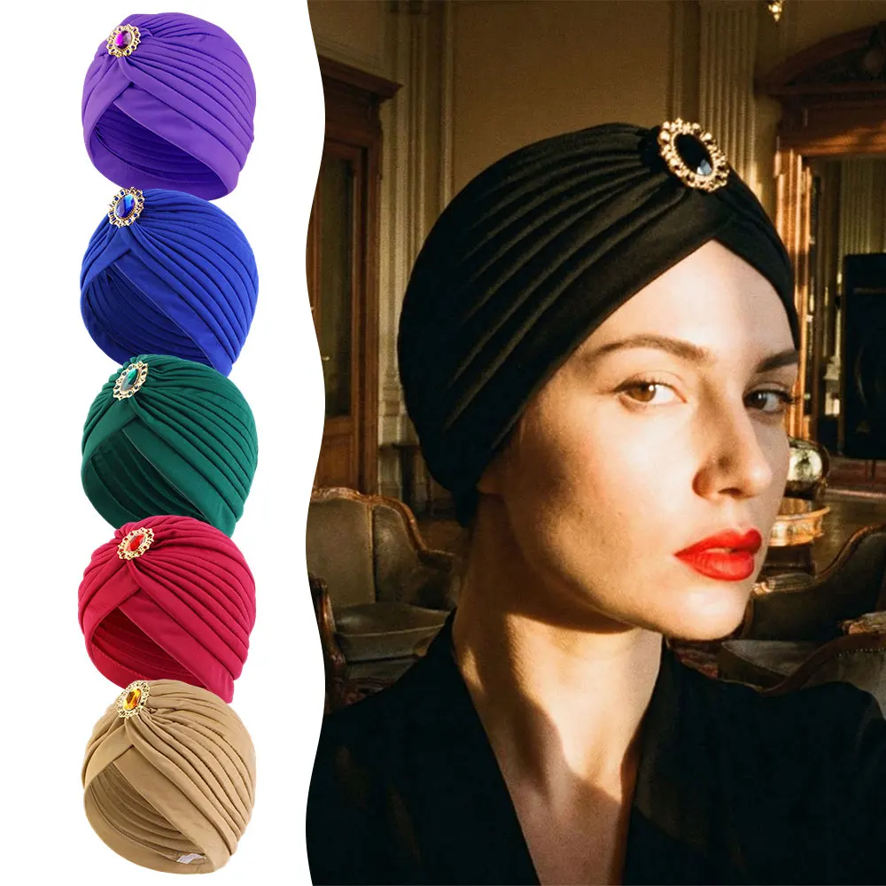 

Fashion Rhinestone Muslim Turban Women Hijab Head Scarves Stretch Inner Hijabs Underscarf Cross Women Under Hijab Bonnet