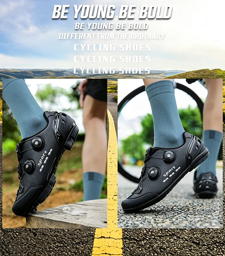 Herren- und Damen-Mountainbike-Schuhe, professionell, atmungsaktiv, harte Sohle, verstellbarer Knopf, MTB-Cleat, rutschfest, Offroad-Fahrradschuhe S – Detail 3