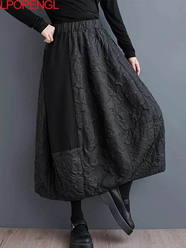 

Women's Autumn High Waisted Patchwork Skirt 2024 New Vintage Jacquard Contrast Stitching Versatile Punk Style Loose A-line Skirt