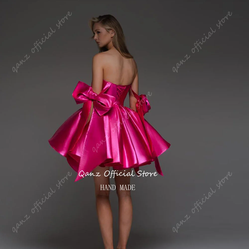 Qanz Champagne Short Graduation Dress Adjustable Bow Straps Mini Prom Gown Corset Back Dubai Birthday Dress for Women Customized