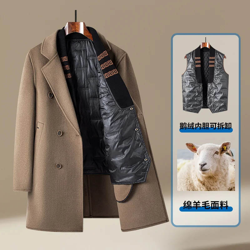 

High Quality 2025 Winter Men's Woolen Coat Business Casual Cotton-Thick Mid-Length Overcoat Outwear Warm Wool Windbreaker Jacket