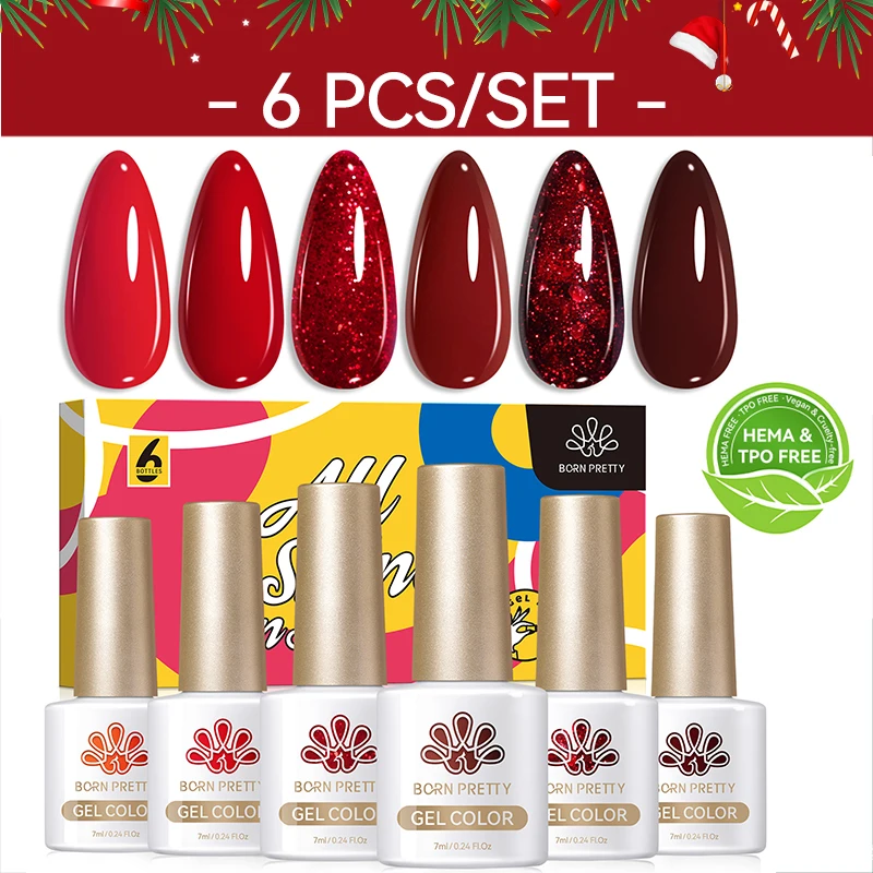 

BORN PRETTY Рождественский красный блестящий гель-лак для ногтей Полуперманентный замачиваемый УФ-светодиодный лак Маникюрный дизайн Товары для ногтей Салон