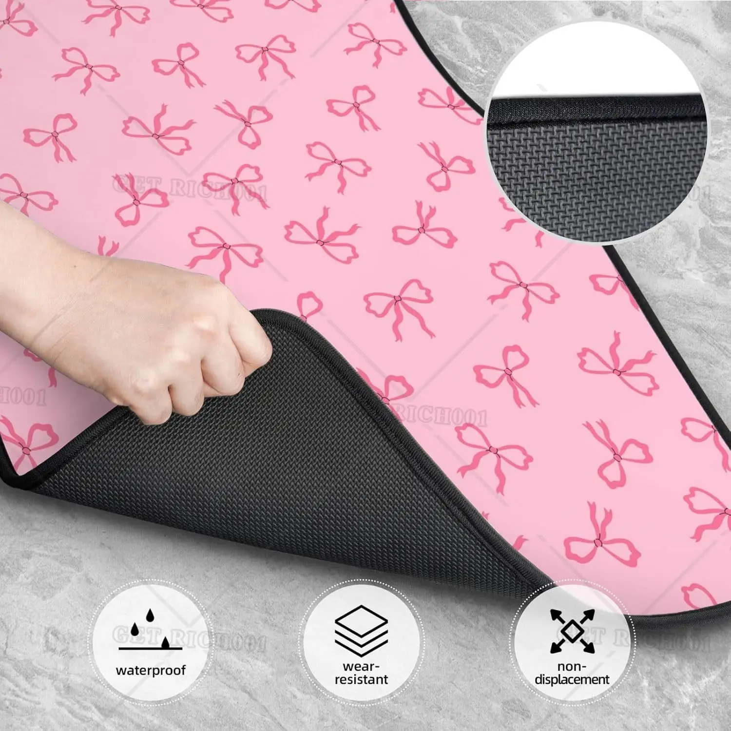 Automotive Floor Mats for Car Pink Bows Rubber All Weather Floor Mats, Car Mats Full Set of 4Pcs for Most Cars, Sedan, SUV view 3