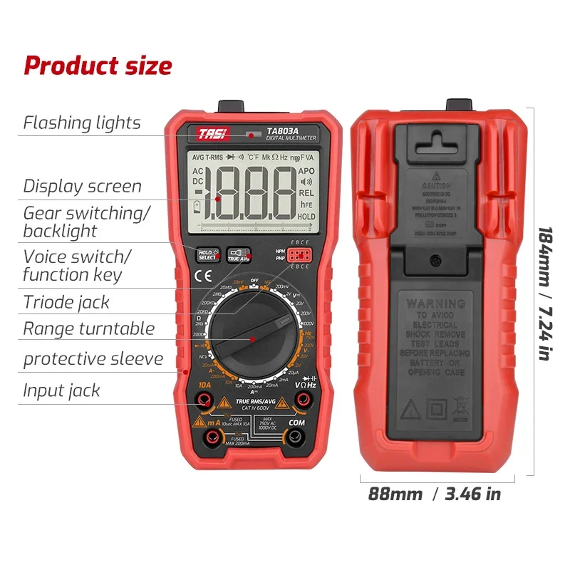 TASI TA803A TA803B TA803C Digitalmultimeter Auto/Manual Profesional Ture RMS AC DC Hochpräziser Smart Multimetro Voltag Tester