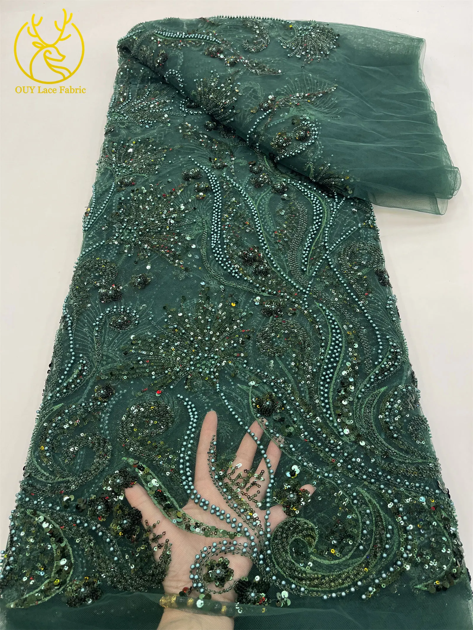 Fashion French Mesh Embroidery Beaded Lace Fabric 2025 Sequins African Nigerian Lace Fabric Wedding Dresses Party Dresses