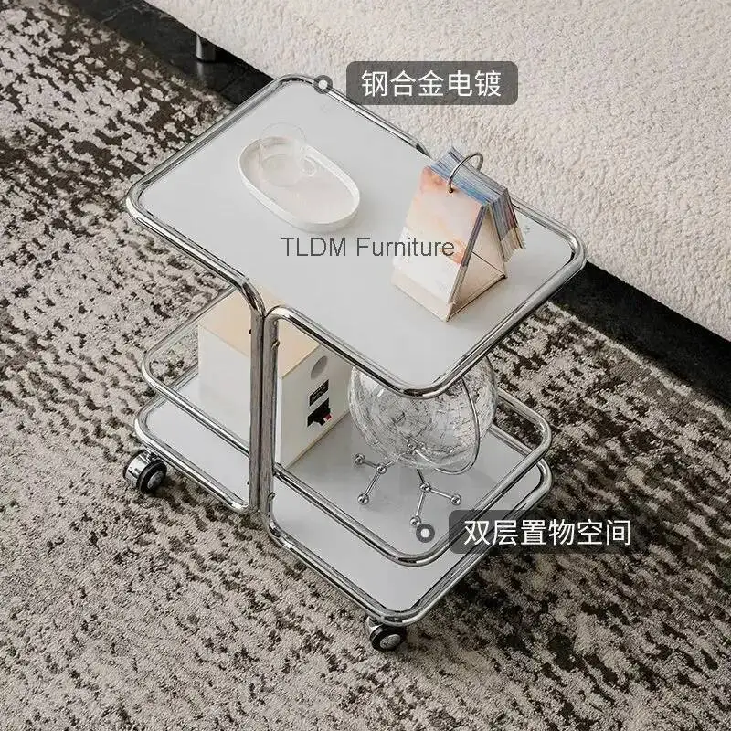 

Журнальный столик для гостиной в скандинавском стиле, легкий люкс, для спальни, с колесиками и полкой для хранения, современный простой мобильный кофейный столик