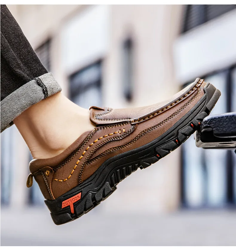 Neue handgefertigte Lederschuhe für Herren, Outdoor-Slipper, lässige Herrenschuhe, modische flache Herren-Fahrschuhe, Mokassins, Wanderschuhe – Detail 16