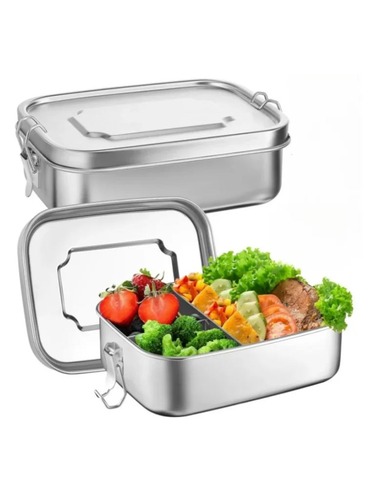 Edelstahl-Lunchbox für Kinder und Erwachsene, tragbare, auslaufsichere Bento-Box, Behälter für die Zubereitung von Speisen und Mahlzeiten, spülmaschinenfest – Detail 1