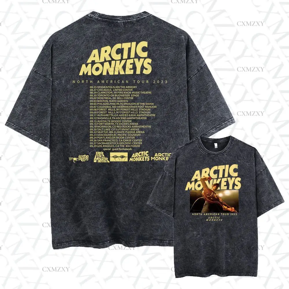 

New retro street rock arctic monkey washed old retro short-sleeved T-shirt American pure cotton