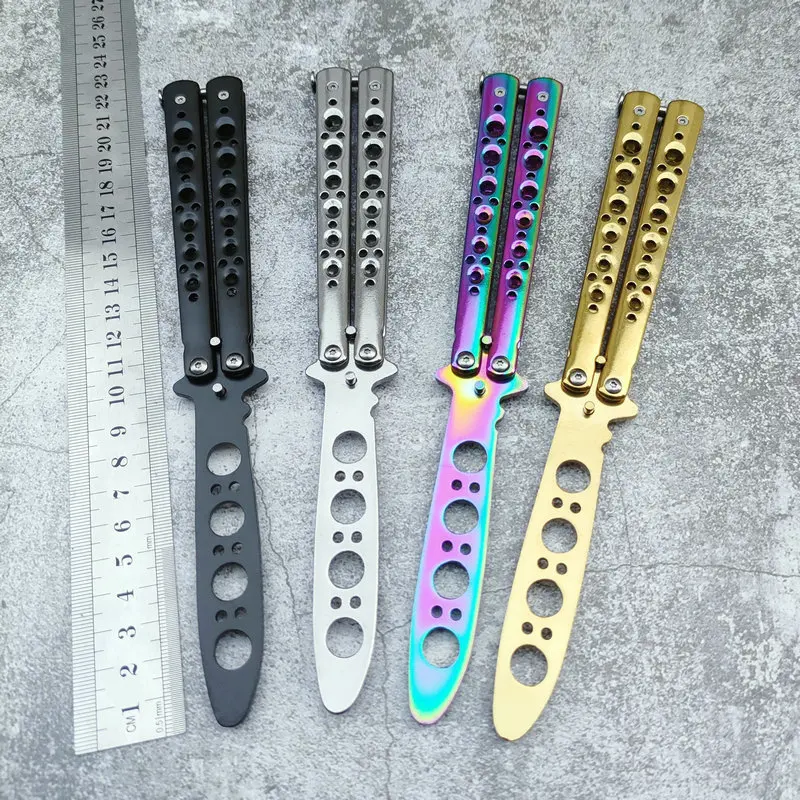 Cuchillo de mariposa plegable portátil CSGO Balisong Trainer, cuchillo de práctica de bolsillo de acero inoxidable, herramienta de entrenamiento, juegos al aire libre