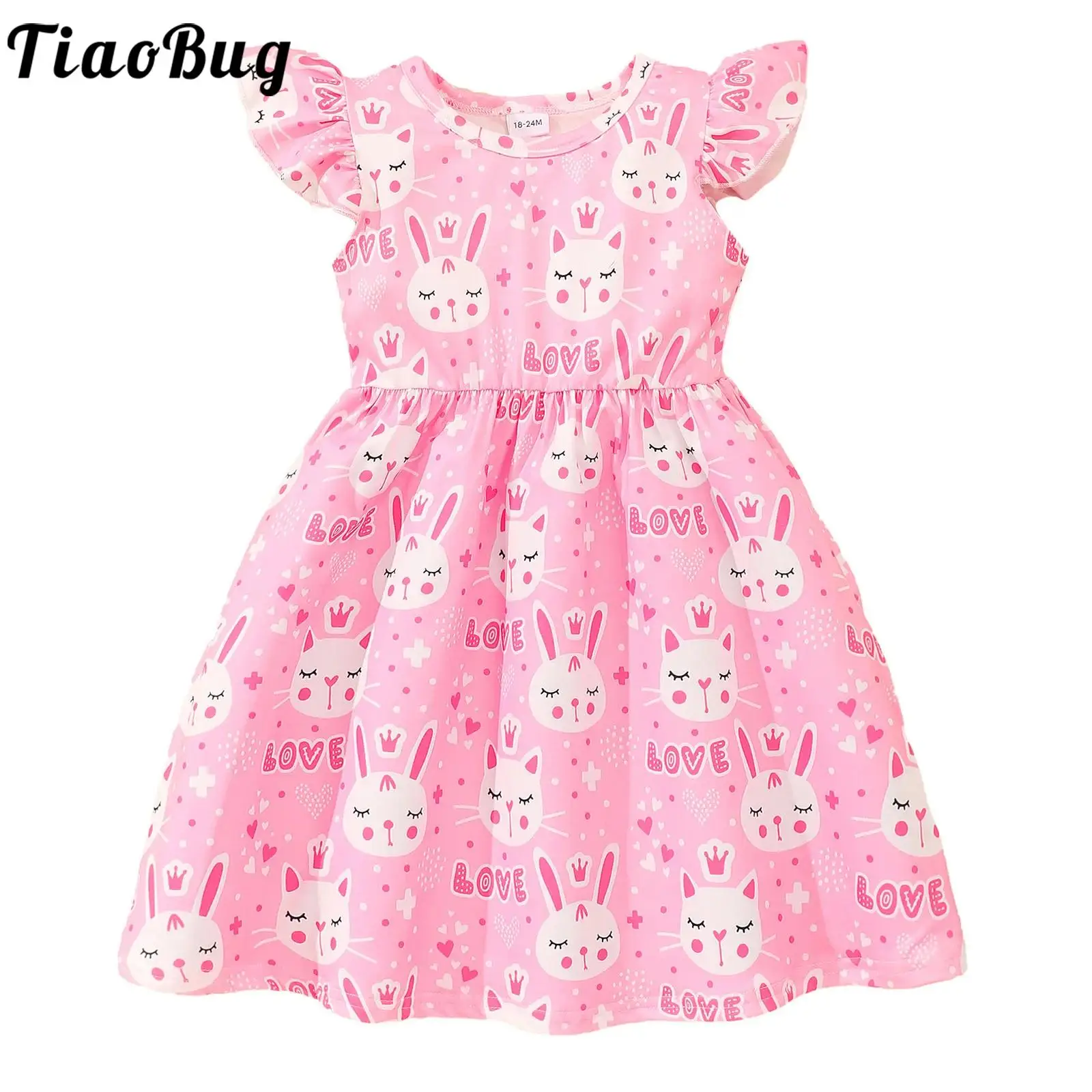 Toddler Baby Girls Summer Cute Print Dress Casual Fly Sleeve High Waist Cotton Dresses Children Clothes Holiday Casual Sundress