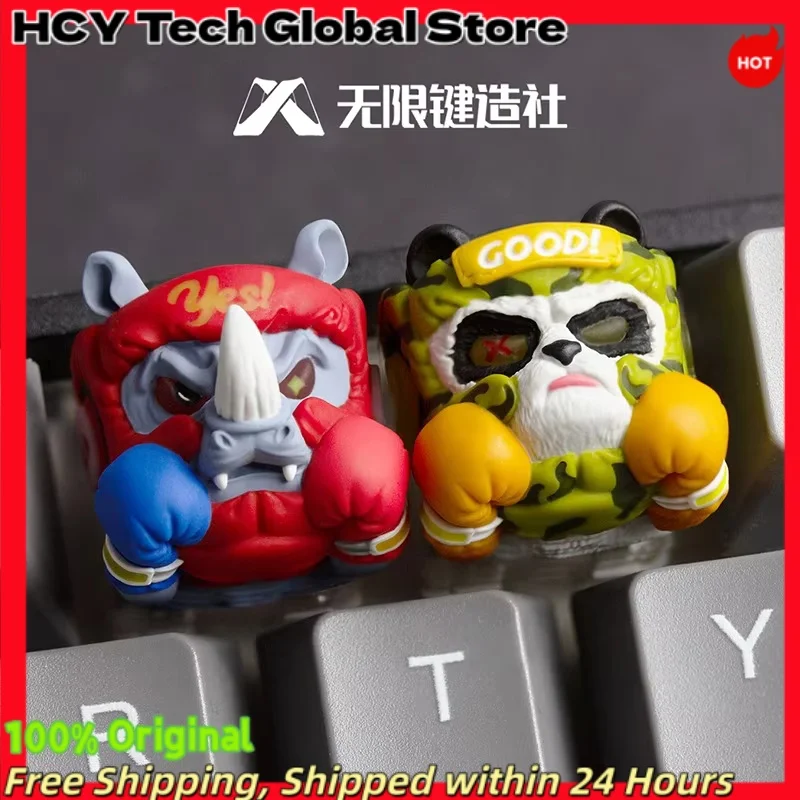 HCY Fighting Panda Rhino Mechanical Keyboard Resin Custom Artisan Keycap PC Gaming Keyboard Point Keycap DIY Collect Cute Gift
