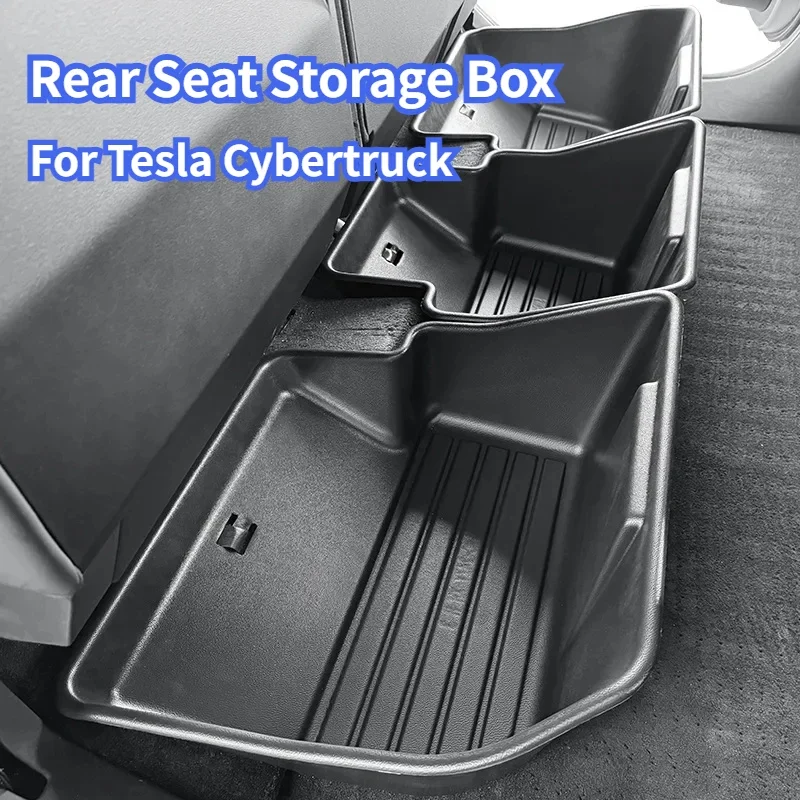 For Tesla Cybertruck Rear Seat Lower Storage Box 3PCS ABS Under Seat Storage Box Case Organizer Car Pickup Accessories 2024-2025