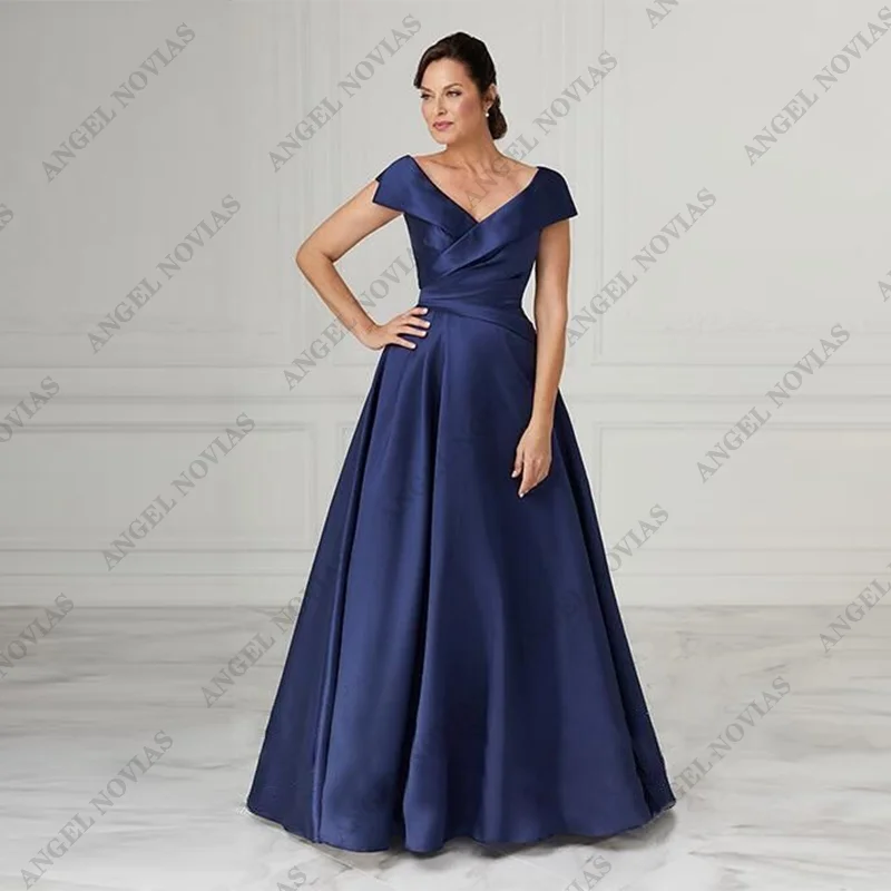 Customized Long A Line Satin Navy Blue Mother of the Bride Dresses for Wedding Guest Evening Dresses Robes Invitee Mariage