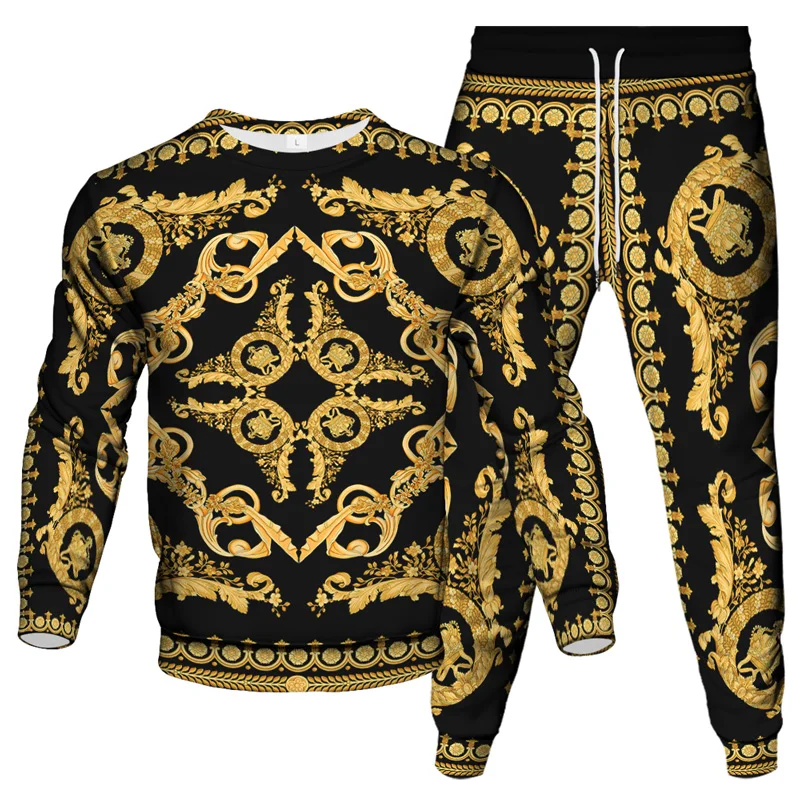 Luxury Vinatge Baroque Style Clothing Suit Men Jogging Pant Sweatshirt 2 Piece Set New Women Fashion Streetwear Tracksuit Sets