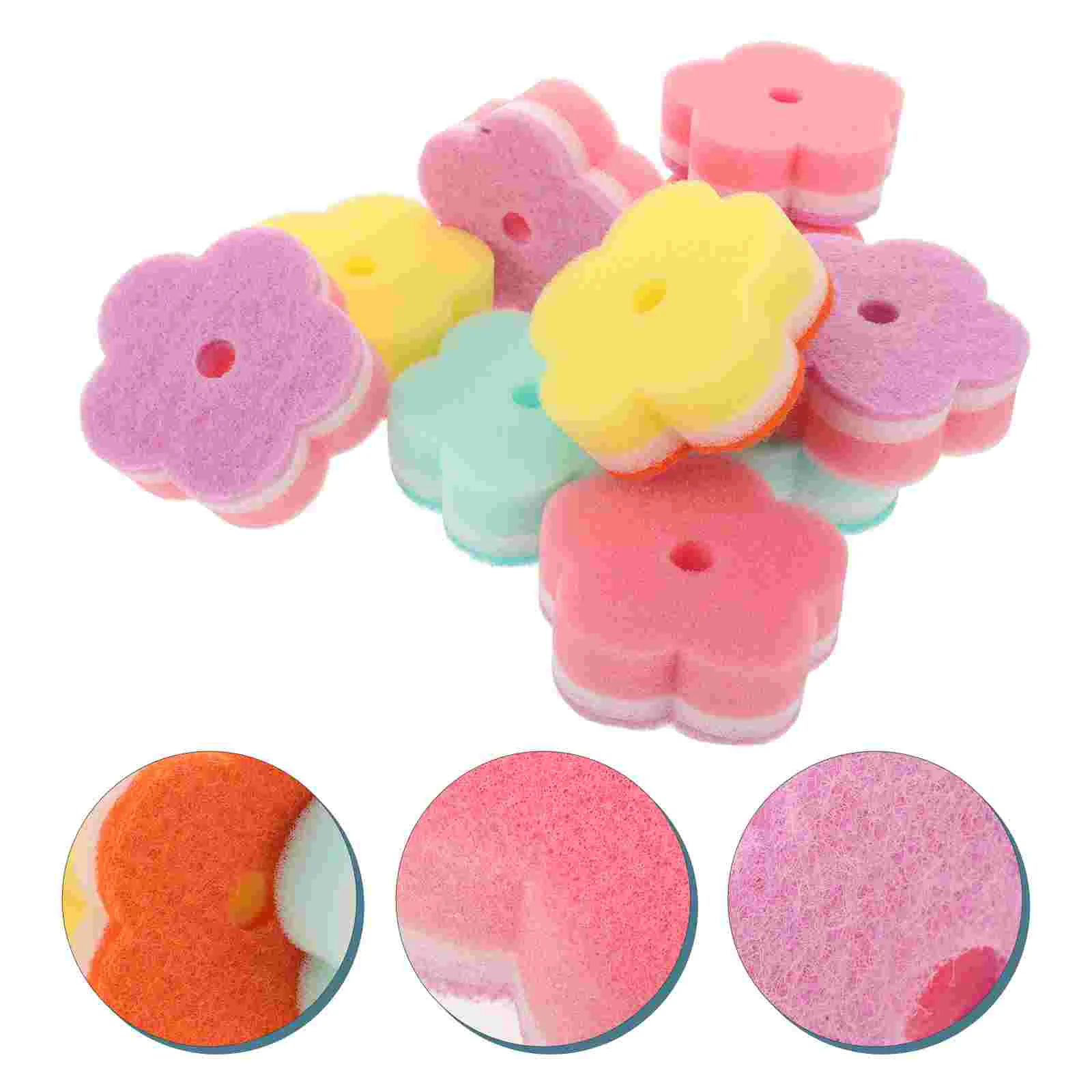 

10 Pcs Nanometer Cleaning Dishcloth Sponge Scouring Pad Pot Scrubber Dish Brush for Kitchen (Five Finger Flower, In Bulk)