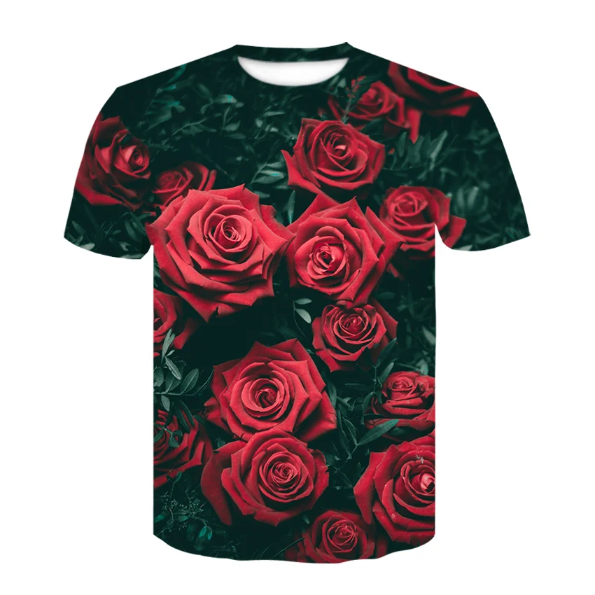 T Shirt Men Flower Tshirt Hip Hop Tee Red 3d Print T-shirt Cool Mens Clothing 2020 New Summer Casual Tops Streetwea