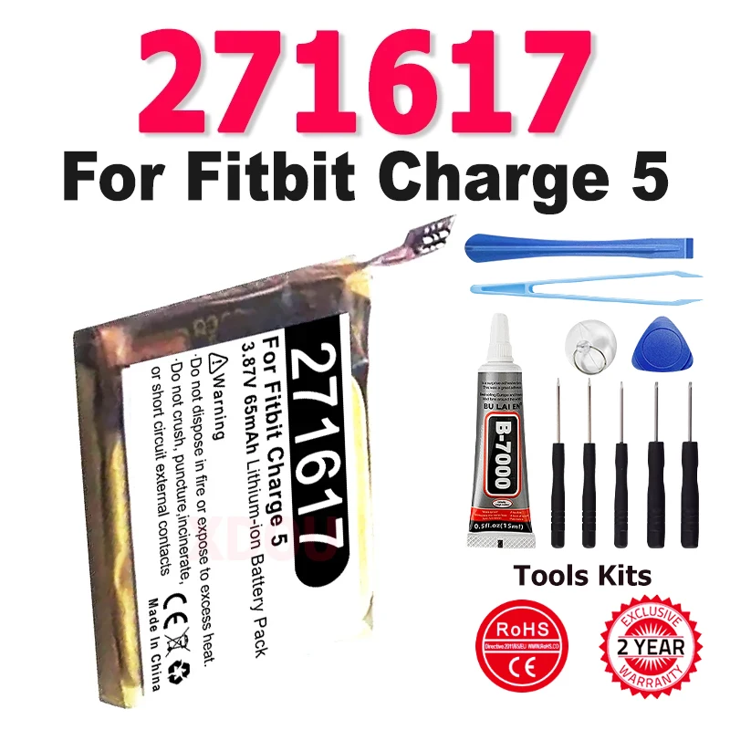 New 271617 Replacement Battery 65mAh 271617 Battery For Fitbit Charge 5 Smart Sports Watch Batterie Accumulator AKKU+Free Tools