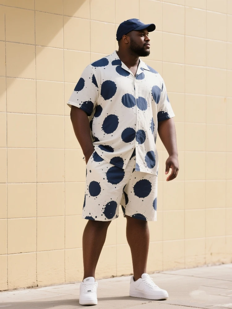 S-9XL Big and Tall Men Ink Splash Polka Dot Shirt Shorts Set Multi-Color Casual 2-Piece Outfit