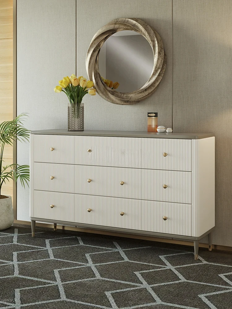 

Light luxury bedroom modern white solid wood nine chest cabinet living room entrance storage cabinet