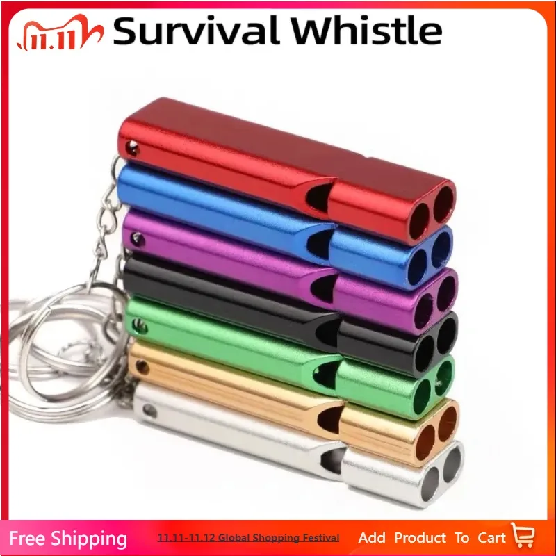 

1/2Pc Survival Whistle Soccer Outdoor High Decibel Portable Flat Aluminum Alloy Dual Frequency Wilderness Emergency Whistle Tool