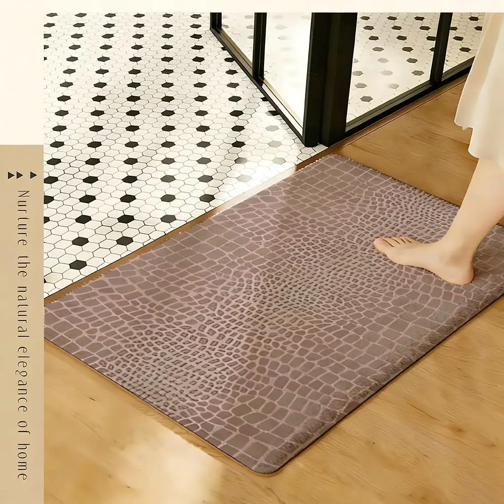 Textured Crocodile Skin Print Floor Mat Soft Flannel Rug Non-Slip Absorbent Mat for Bathroom Bedroom Home Decor