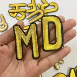 Gold Letters Iron On Patch Applique Diy Alphabet Embroidered Patches For Clothing Bags Sewing Name Badge Patch Accessories