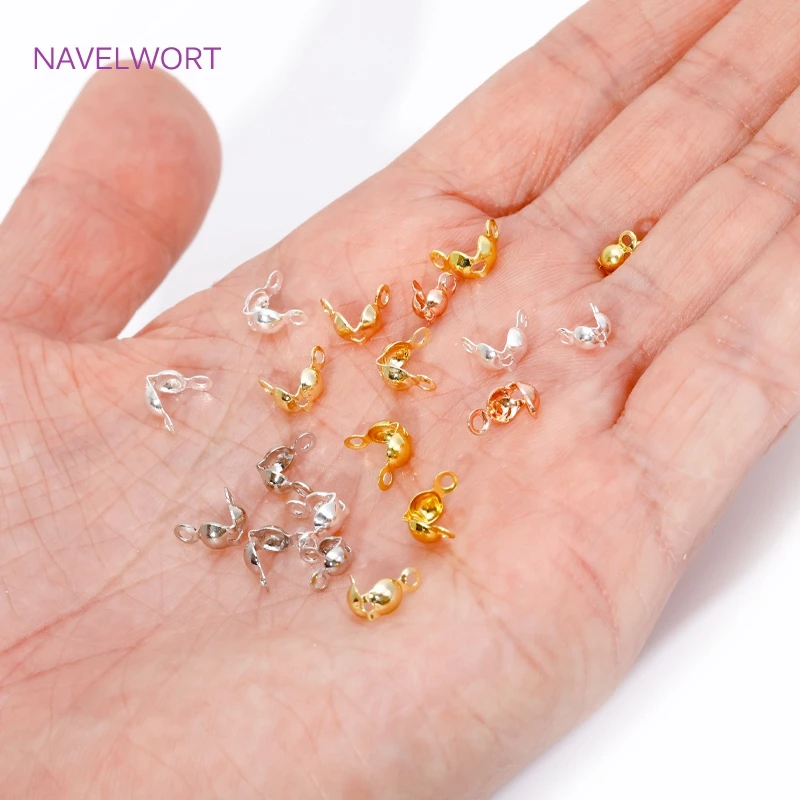 18K Gold Plated Brass 3.2mm/4mm Crimp Bead Cover Findings,Double Cup Bead Tip,DIY Bracelets Accessories,Jewelry Materials image 3