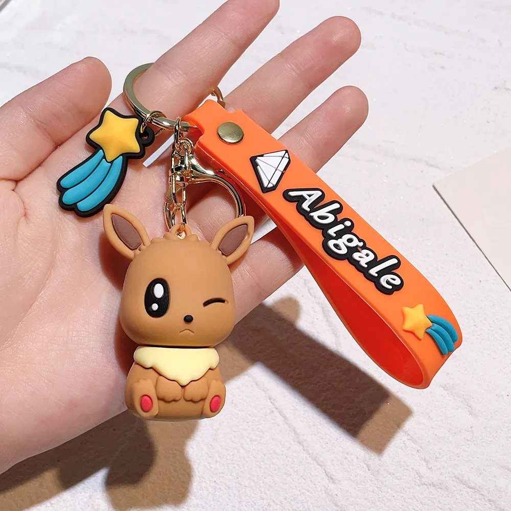 Cute Pokemon Keychain Toys Pikachu Sylveon Leafeon Espeon Umbreon Kawaii Cartoon PVC Bag Pendant Ornament Doll Kids Charm Gift