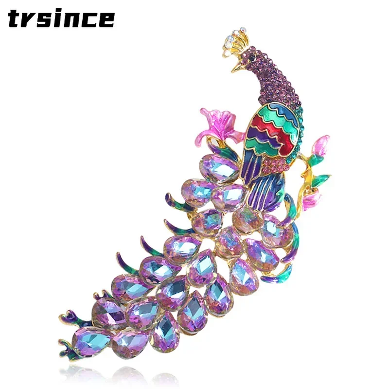 Creative Vintage Colorful Crystal Peacock Brooches Delicate Animal Corsages High-end Blazers Accessories Pins for Women and Men