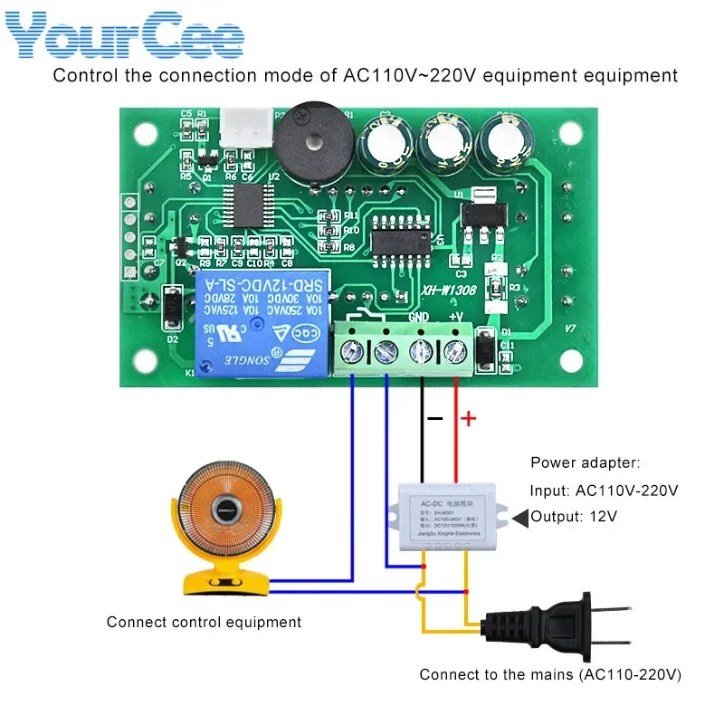 XH-W1308 12V 24V 220V Thermostat Digital Temperature Controller Switch Sensor Module Adjustable Digital Display 0.1 XH W1308