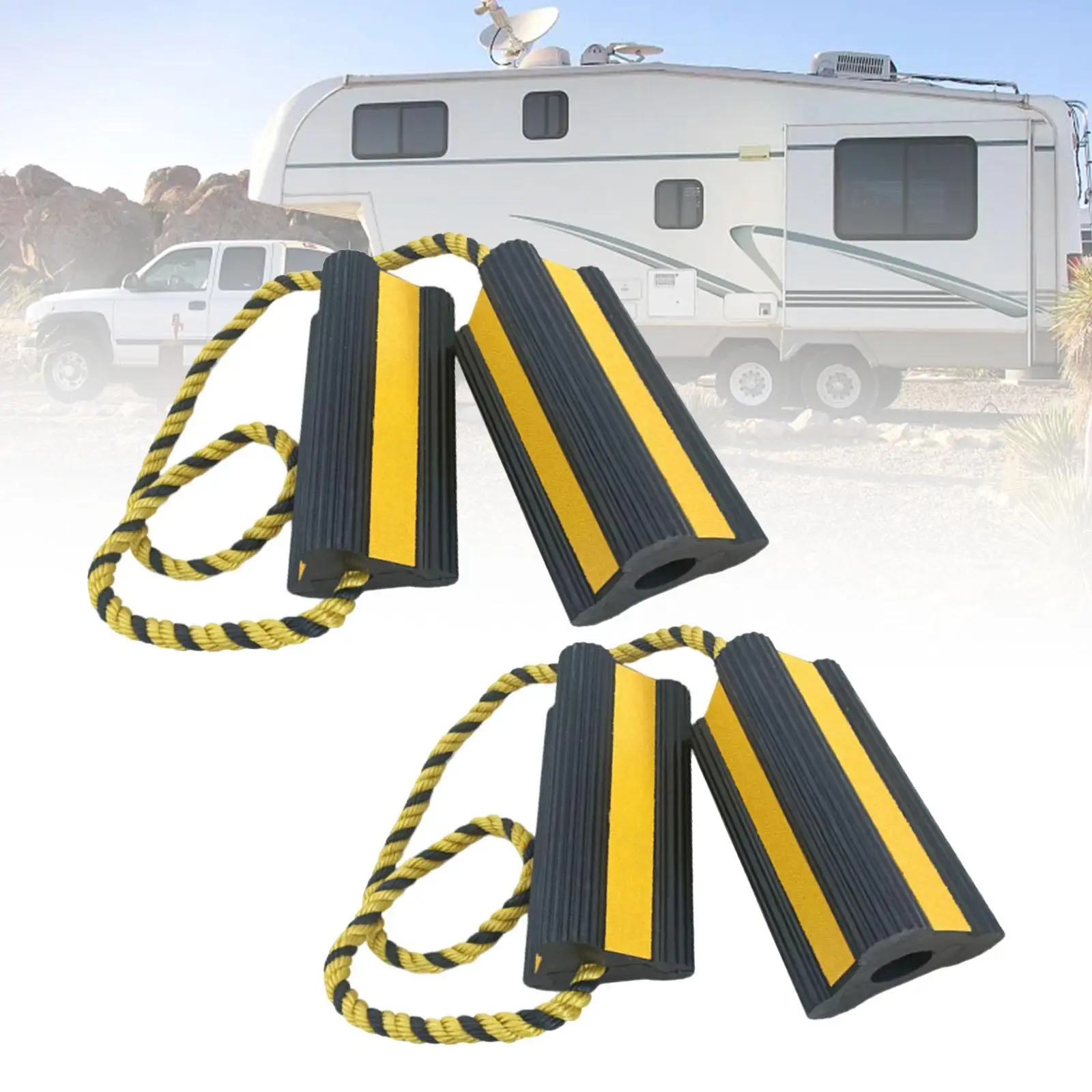 Tires Block Stopper Chocks Rubber with Nylon Rope 2 Pair for RV Camper Car