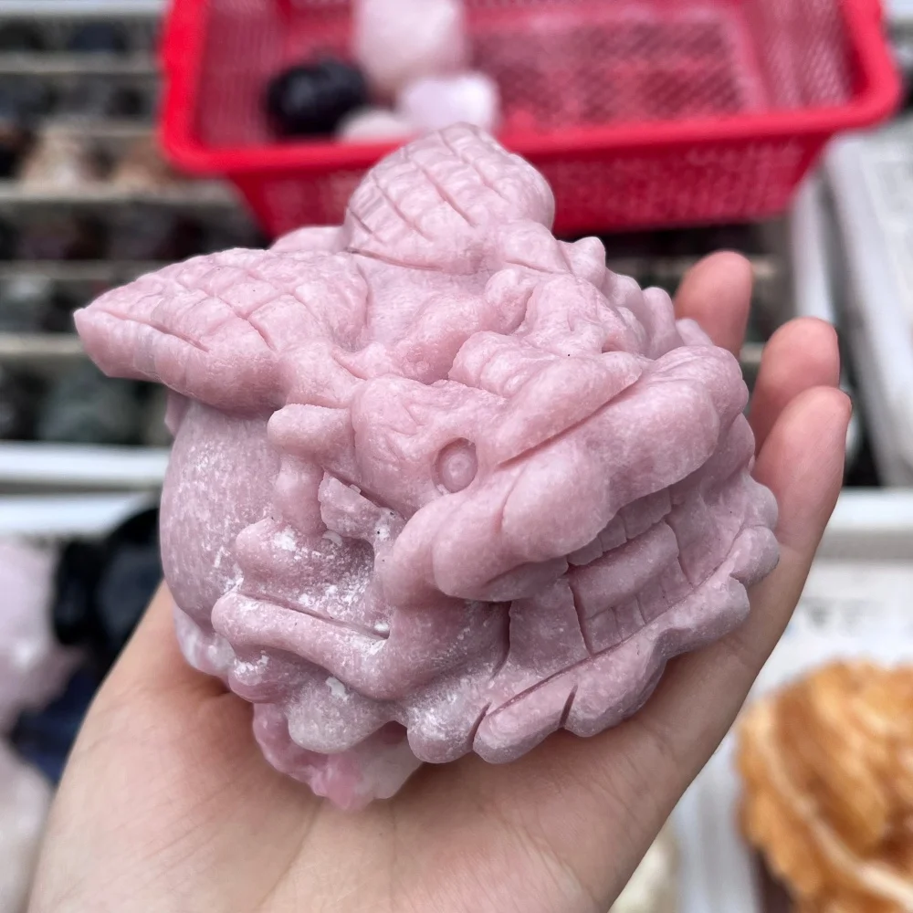 1PCS Natural Pink Opal Flying Pixiu Dragon Turtle Carving Polished Reiki Healing Feng Shui Energy Room Decor Gift