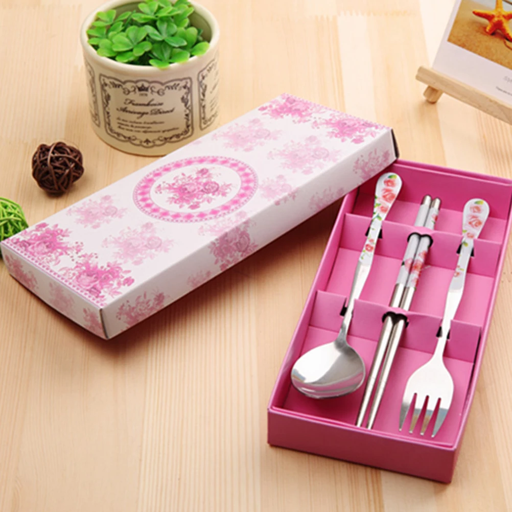 

3 PCS Chopsticks and Spoons Fork Tableware Cutlery Stainless Steel Serving Utensils
