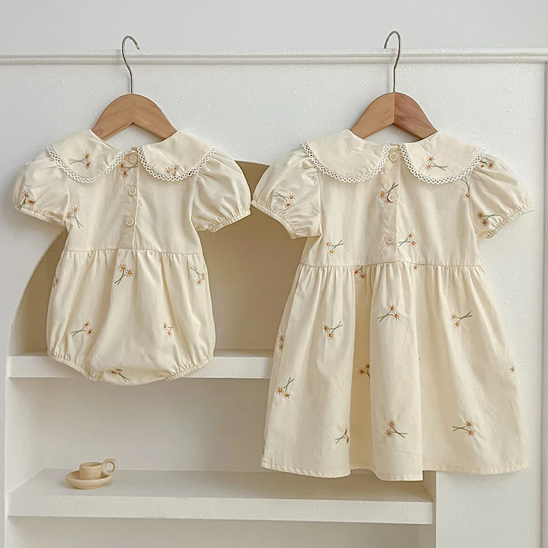 Baby Girls' Lace Collar Embroidered Flower Dress Romper 6