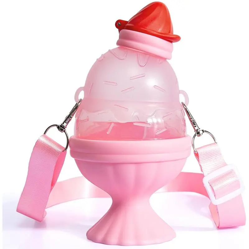 SEWS-Straw Water Bottle For Kids, Includes Shoulder Strap- Ice Cream Safe Design, Perfect For School& Travel, Gift For Girls