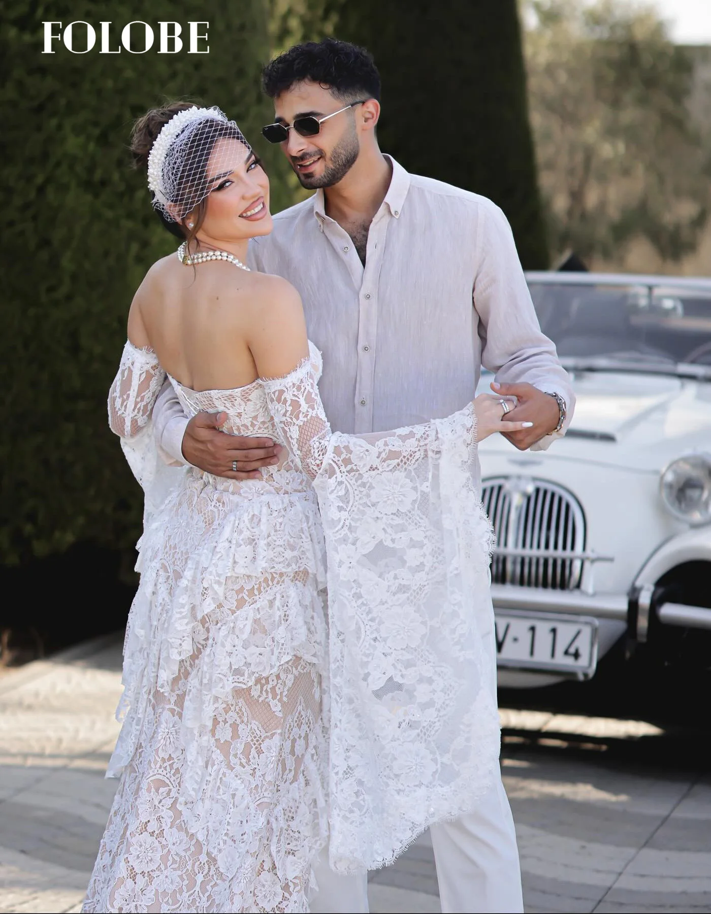 FOLOBE robe de mariée sans bretelles dentelle exquise sirène avec manches évasées balayage Train robe de mariée vestidos de noche personnalisé