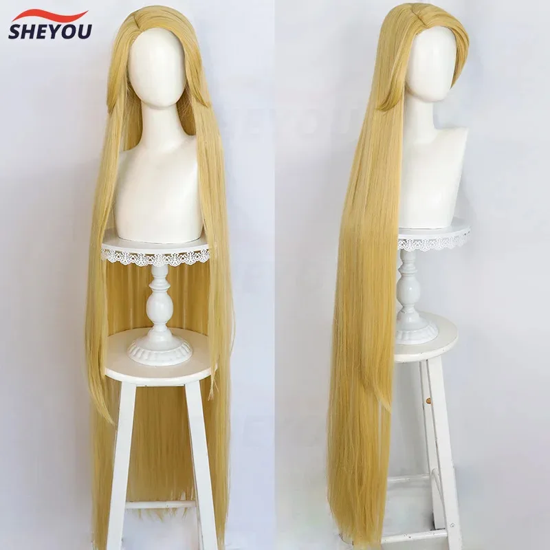 dd12Movie Rapunzel Tangled Princess Long Straight Golden Heat Resistant Synthetic Hair Anime Cosplay Wigs + Wig Cap
