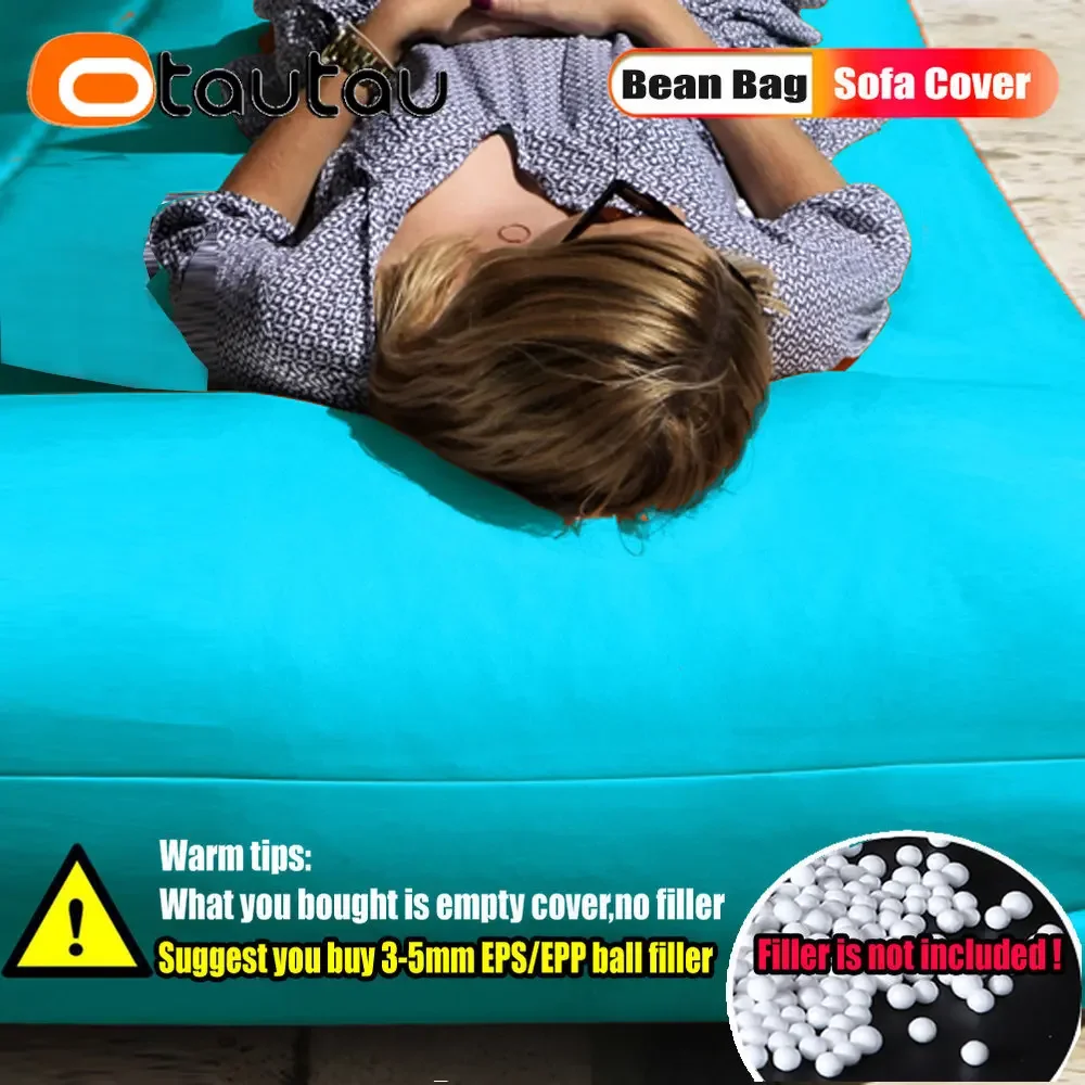 OTAUTAU 2-seat Outdoor Bean Bag Pouf Cover No Filler Waterproof Beach Garden Camp Chaise Lounge Sofa Bed Swimming Pool Puff Sac