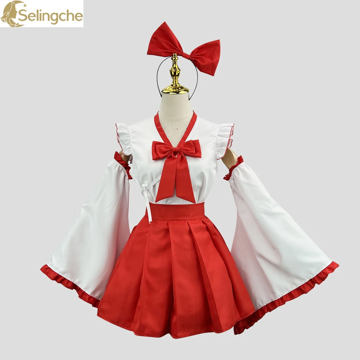 

Japanese Priestess Costume Cosplay Performance Costume Halloween Top Headband Skirt Lolita Costume