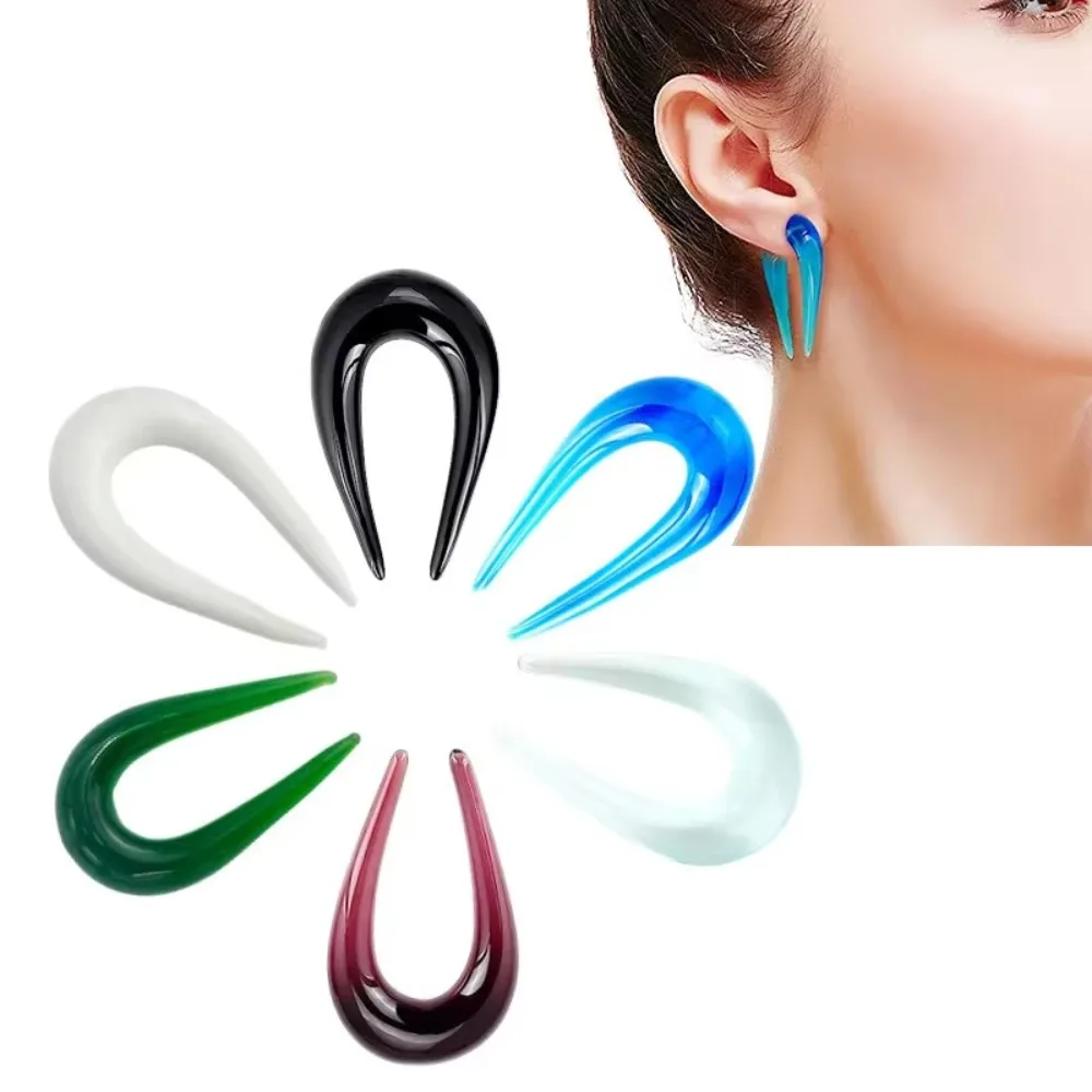 

High Quality U Shape Glass 6/8/10mm Ear Tunnel Earrings Expander Body Piercing Body Jewelry 2pcs